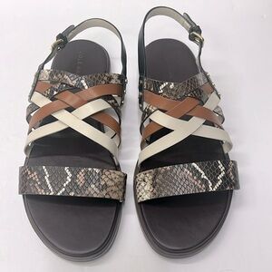 Cole Haan Francie Snakeskin Multi Strap Leather Flat Sandals Size 7B